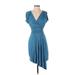 Nick Verreos Cocktail Dress - Party V Neck Short sleeves: Blue Print Dresses - Women's Size 2