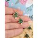 10x Gold Coloured Christmas Textured Tree Charms, Xmas Green Alloy Enamel Christmas Tree Pendants, Small Alloy Enamel Christmas Charms