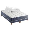 Pack matelas 7 zones sommier bleu couette oreillers 180x200