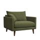 Fauteuil XL en velours pieds bois foncé vert olive