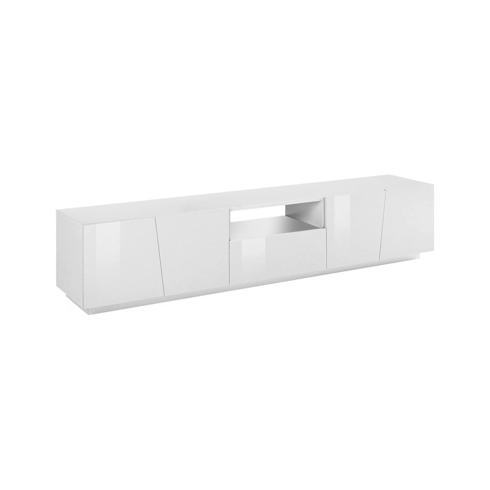 Meuble TV avec lumière LED effet bois blanc brillant 220x43 cm