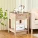 15.75" Rattan End table with drawer, Modern nightstand, side table