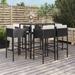 vidaXL 7 Piece Patio Bar Set with Cushions Black Poly Rattan - 19.7" x 18.9" x 39.4"