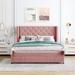 Queen Velvet Upholstered Bed Frame with Storage Drawer, Platform Bed Frame with Wingback Headboard & Strong Wood Slats Support