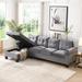 L-shape 4 Seat Sectional Sofa Set Grey Velvet Couch Set for Living Room Sofa with Cup Holder and Left Hand Storage Chaise Couch