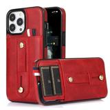 Case for iPhone 14 Pro 6.1 2022 Card Holder Case [Pulling Hand Strap] Anti-scratch PU Leather Case Shockproof Anti-drop PC Backplane Slim & Lightweight Case for iPhone 14 Pro Red