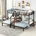 Metal Triple Bunk Bed with Storage Shelves Staircase, Twin over Twin & Twin Size Beds