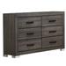 Lola 57 Inch Wood Dresser, 6 Drawers, Black Metal Bar Handles, Dark Gray