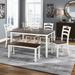 6 Piece Dining Table Set with Bench, Waterproof Kitchen Table set with 4 Chairs and BenchTable Set, Ivory and Cherry