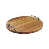 American Atelier Round Wooden Tray Metal Twig Designed Handles - 14.95" D x 13.78" H