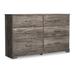 60 Inch Modern Wide Dresser, Warm Gray Wood, 6 Drawers, Pewter Bar Handles