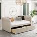 Twin Size Upholstered Daybed, Sofa Bed Equipped with Two Movable Drawers and Armrests