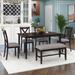 6 Piece Kitchen Dining Table Set, Wooden Rectangular Dining Table, 4 Fabric Chairs and Bench Family Furniture