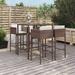 vidaXL 5 Piece Patio Bar Set with Cushions Brown Poly Rattan - 19.7" x 18.9" x 39.4"