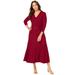 Plus Size Women's Pullover Wrap Sweater Dress by Jessica London in Rich Burgundy (Size 22/24) Midi Length Made in USA