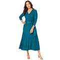 Plus Size Women's Pullover Wrap Sweater Dress by Jessica London in Deep Teal (Size 18/20) Midi Length Made in USA