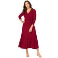 Plus Size Women's Pullover Wrap Sweater Dress by Jessica London in Rich Burgundy (Size 26/28) Midi Length Made in USA