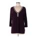 Effortless Style by citiknits 3/4 Sleeve Top Burgundy V Neck Tops - Women's Size Medium