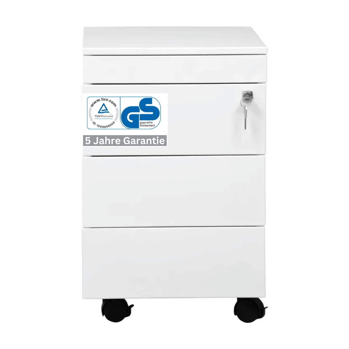 PROREGAL Rollcontainer Eagle | 3+1 Schubladen | Seitengriff + Materialfach | HxBxT 61x40x60 cm | Metalldeckplatte | Weiß Image