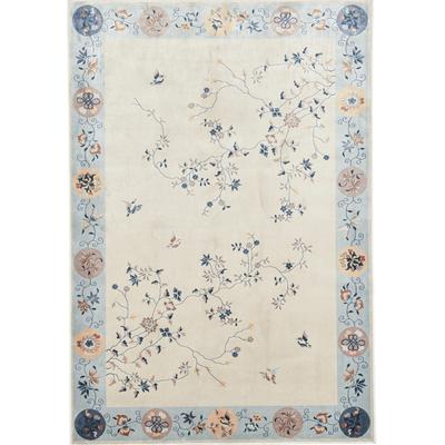 Teppich GINO FALCONE "Cherina GF-130", blau (hellblau), B:60cm H:8mm L:120cm, Viskose, Teppiche, zartes Blüten Design, mit Bordüre, leichter Glanz, 100 % Viskose Image