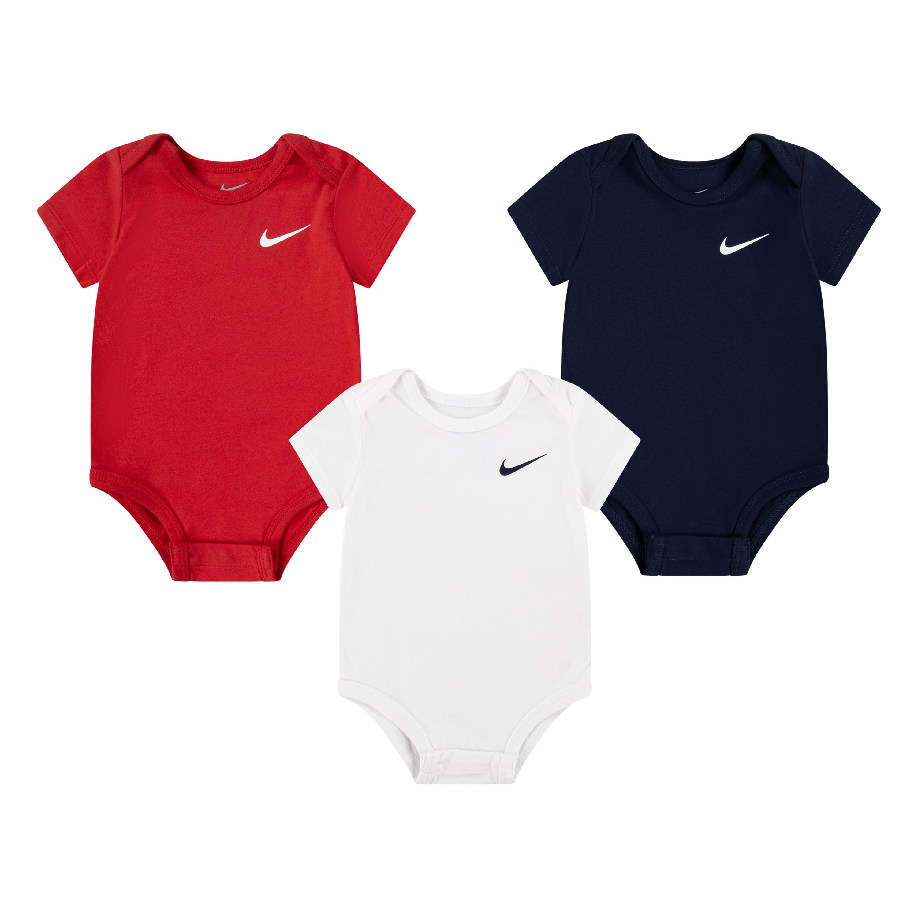 Body NIKE SPORTSWEAR "für Babies", Jungen, Gr. 56, N-Gr, rot (weiß, obsidian, rot), Jersey, Obermaterial: 60% Baumwolle, 40% Polyester, unifarben, Rundhals, abgesteppt, Bodys Body