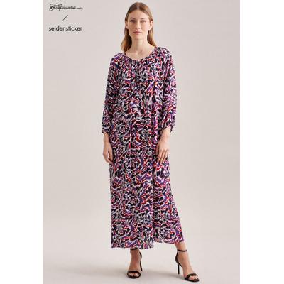 Sommerkleid SEIDENSTICKER "Schwarze Rose", Damen, Gr. M (38), Normalgrößen, blau (dunkelblau), 100% Viskose, bedruckt, regular fit, Rundhals, 3/4-Ärmel, Kleider, 3/4-Arm Rundhals Druck Image