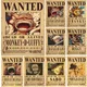 Affiche rétro Anime One Piece Intérieur a Luffy Wanted Zoro décoration de la maison autocollants