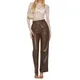 Pantalon droit taille haute pour femme style adt fjwith Pockets document solide marron noir