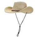 Chapeau de paille pour hommes et femmes casquette western d'été à bord large et enroulable