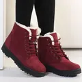 Bottes de neige courtes de style coréen pour femmes chaussures d'hiver fourrure talons bas