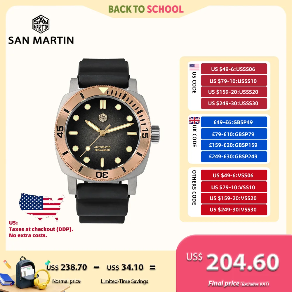 San Martin 42mm NH35 Titan Taucheruhr Für Männer Automatische Bronze Lünette Wasserdicht 200m Saphir Grün Leuchtende Relogio SN0125T