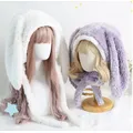 Bonnet japonais à oreilles de lapin Lolita doux cache-oreilles moelleux chaud sourire
