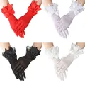 Mode Sonnencreme Chiffon-Weiße Spitze Handschuhe Bogen Fahren Handschuhe Braut Handschuhe