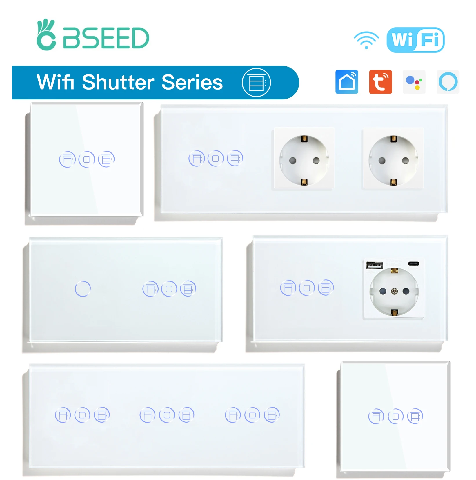 BSEED Wifi Shutter Schalter APP Control Led Smart Blind Serie Weiß Glas Panel Unterstützung Tuya Google Smart Leben Rollladen