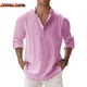 New Mens Linen Henley Collar Cotton Shirts Casual Long Sleeve Shirt Button Down Loose T-Shirt for