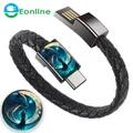 EONLINE 3D 6A Leather Bracelet Micro USB Type C Portable Keychain USB Data cable Super Fast Charging