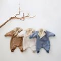 Baby Children's Winter One Piece Cashmere Creeper Thickened Jumpsuit Lapel Baby Lamb Cashmere