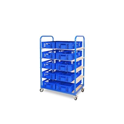 BRB Etagenwagen mit 5 Ebenen, BxTxH 1050x500x1450 mm bestückt mit 10 Euroboxen BxTxH 600x400x150 mm, durchbrochen (blau) Image