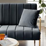 Modern and comfortable plush sofa with two pillows, chaise lounge chair