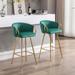 2 Pcs Velvet Bar Stools Dining Chair Arms Chairs with Chrome Footrest