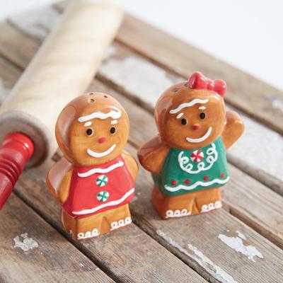 Gingerbread Couple Salt & Pepper Shakers - 2¾''W x 1''D x 3¾''H