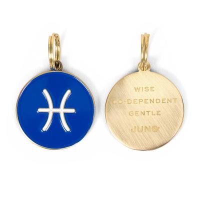 Pisces Enamel Zodiac Dog Tag, Blue / Gold