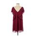 BCBGMAXAZRIA Casual Dress - Shift V Neck Short sleeves: Burgundy Solid Dresses - Women's Size Medium