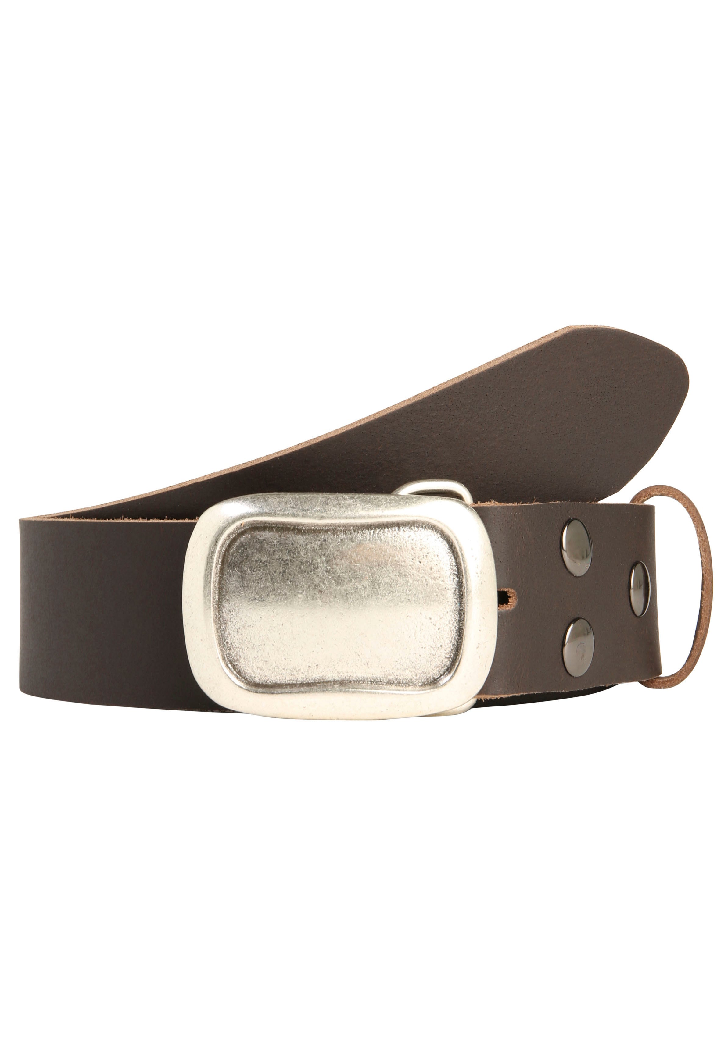 Ledergürtel RETTUNGSRING GÜRTEL, Damen, Gr. 105, braun (dunkelbraun), Leder, unifarben, Gürtel Ledergürtel, mit austauschbarer Schließe »Rechteck Eingefasst« Image