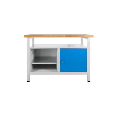 PROREGAL Werkbank Rhino mit Ablagefläche + 1 Tür + Regalteil | HxBxT 84x120x60cm | Traglast 300kg | Lichtgrau/Lichtblau Image
