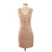 Love, Nickie Lew Cocktail Dress - Sheath Plunge Sleeveless: Tan Print Dresses - Women's Size 7