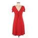 Mary McFadden Casual Dress - Wrap: Red Solid Dresses - Women's Size Small