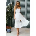 Robe de plage en dentelle blanche pour femmes bretelles spaghetti nœud creux dos nu Boho fête