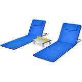 Beach Chairs For Adults 2 Pack Set With Side Table Folding Lounge Chairs 5 Position Adjustable Lawn Chair For Sunbathing Patio Chaise Lounge Lightweight Backpack Camping Chairs (Navy)