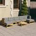 Buyweek 8 Piece Patio Lounge Set with Cushions Solid Wood Pine